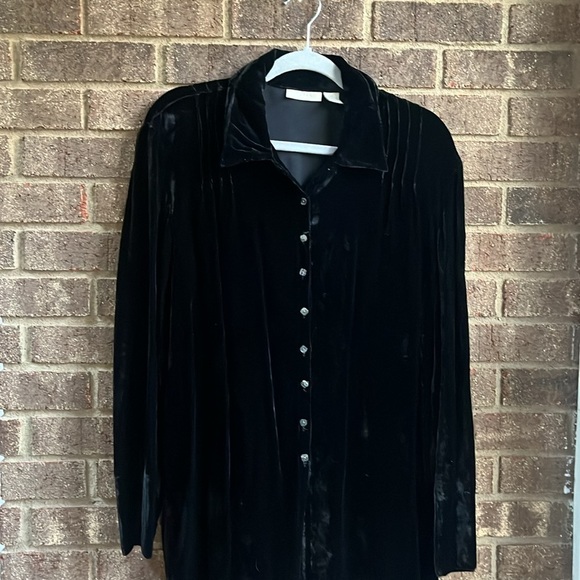 J. Jill button front black velour collared top tunic tie in back size Medium - Picture 2 of 9
